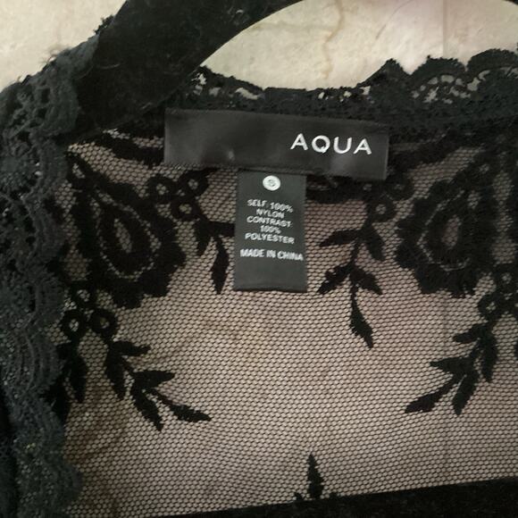 Aqua Maxi Duster Kimono Topper Small Black Lace Sheer Stevie Boho 90s Whimsigoth - Picture 4 of 10